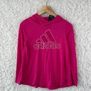 Adidas Girls Magenta Melange Hooded Top L 14 Thin Long Sleeve Pullover Hoodie‎